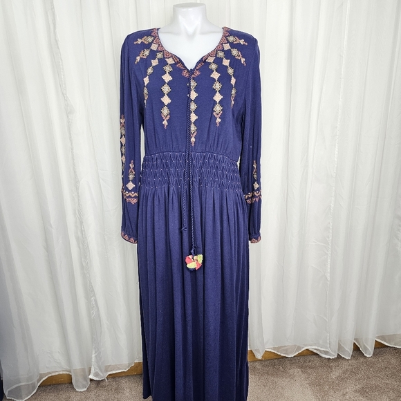 Soft Surroundings Socorro Maxi Dress Peasant Smocked Boho Embroidered Medium